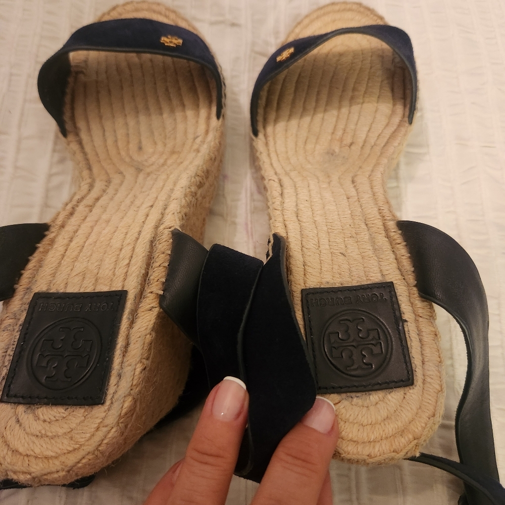 Tory Burch Navy Blue Baily Wmen's Blnsvy Blue  Espadrille Sandals  Size 9 - Picture 11 of 15